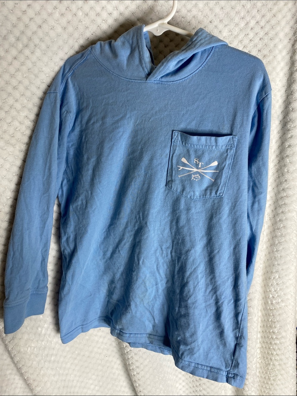 Southern Tide Boys Light Blue Hooded Long Sleeve Pocket Tee